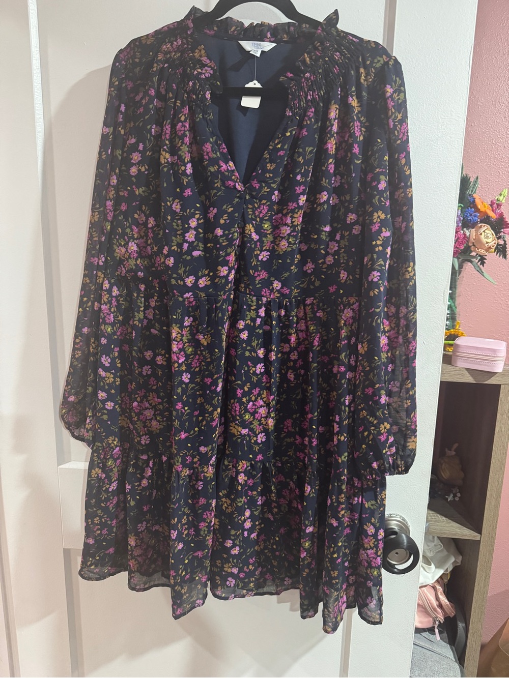 Dark Floral Long Sleeve Mini Dress
